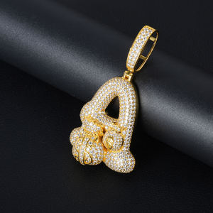 Pendentifs Lettres ABC Plaqué Or avec Strass Effet Glacé, Bijoux Thème Hip Hop pour Hommes, Cadeau - Product Image 2