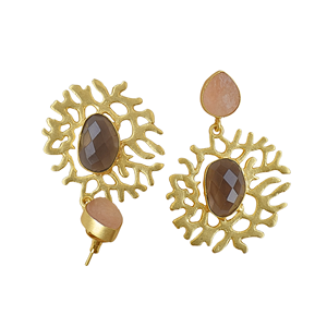 Pendientes Colgantes de Cuarzo Ahumado y Cuarzo Rosa, Forma de Flor, Piedras Naturales, Hechos a Mano, Joyería de Moda, Latón - Product Image 4