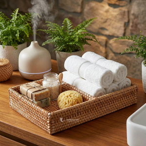 Rattan Divided Tray 3-Section <b>Storage</b> Organizer Durable Eco-friendly <b>Table</b> Top Large Capacity Bathroom & Vanity Tray - Product Image 3