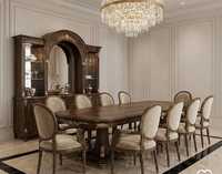 Table à manger traditionnelle en bois avec 8 chaises, style antique, pour salle à manger, maison, villa, appartement