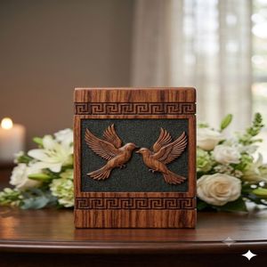 Natural Wood Cremation Urn Carved Birds Design <b>Memorial</b> <b>Keepsake</b> <b>Box</b> for Adult Burial Home Shrine Decorative - Product Image 6