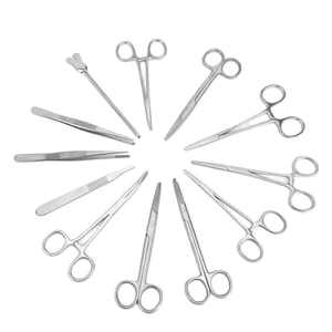 Kit de 13 pièces de matériel chirurgical dentaire de base en acier, classe I, manuel, réutilisable, avec poignée, pour interventions chirurgicales mineures - Product Image 4