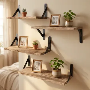 Solid Wood <b>Wall</b> <b>Shelves</b> Floating Wooden <b>Wall</b> <b>Mounted</b> <b>Shelf</b> Set Space Saving Storage Display <b>Shelves</b> for Living Room Bedroom - Product Image 2
