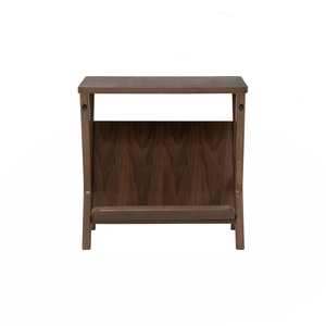 Mid Century <b>Walnut</b> and Cocoa Accent Side <b>Table</b> with Solid Oak Legs and Tapered Profile for Luxury Living Room and Boutique Hotel - Product Image 3