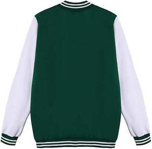 <b>Men's</b> Green <b>White</b> Varsity <b>Jacket</b> Preppy Style Regular Fit Button Closure Solid Color Polyester Cotton Autumn Wear - Product Image 3