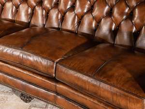 Handcrafted Genuine Leather Chesterfield <b>Sofa</b> Vintage Tufted Three Seater Straight Arms Brown Finish <b>Wood</b> <b>Frame</b> Transitional - Product Image 3