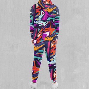 Men's Geometric Print Tracksuit <b>Hooded</b> Full <b>Zip</b> Sweatshirt and Pants Set Streetwear Autumn Breathable Polyester Jogger Outfit - Product Image 2