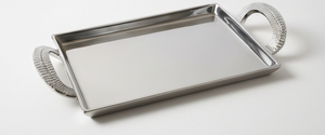 Plateau de service rectangulaire en aluminium moulé argenté, avec poignée texturée, pour présentation alimentaire, idéal pour hôtels et restaurants – Vente directe usine - Product Image 5