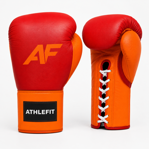 Gants de boxe en cuir Athlefit à lacets, rouge et orange, respirants, équipement d'entraînement pour adultes, logo personnalisé - Product Image 1