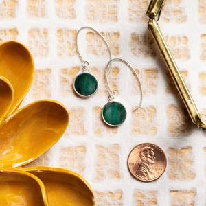 Raw Emerald Drop <b>Earrings</b> Wholesale 925 Sterling Silver Long Circle <b>Earrings</b> Minimalist Jewelry Export Supplier India - Product Image 5