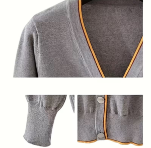 Cardigan Sweater for Autumn And Winter Featuring a Collegiate Style Lightweight Outerwear Gray School Uniform Knit Top Kids' - Product Image 4