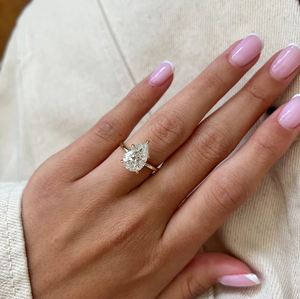 Bague de fiançailles solitaire en diamant de laboratoire taille poire 3,0 carats, certifiée IGI, or 14 carats, bijoux de luxe pour mariage et anniversaire pour femme - Product Image 6
