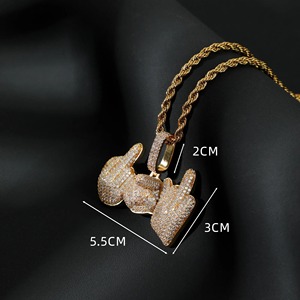 Iced Middle Finger Hand Two Tone Sterling Silver 18K Gold Plated Moissanite Luxury Hip Hop Cartoon Style Charm Pendant for - Product Image 4