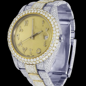 Reloj Personalizado con Cristales de 41 mm, Movimiento de Cuarzo, Oro Blanco, Acero Inoxidable, Números Arábigos, Esfera de Cristal de Dos Tonos, Estilo Hip Hop - Product Image 3