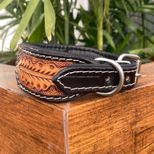 Collier en cuir de vachette durable pour animaux de compagnie pour petits et moyens chiens et anneau de cou rembourré colliers de chien en cuir véritable usinés à la main en stock - Product Image 4