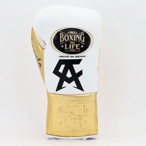 Guantes de Boxeo Personalizados con Estampado de Canelo, Blancos y Dorados, de Cuero Vacuno Genuino, con Cierre de Velcro, No Boxing No Life - Product Image 2