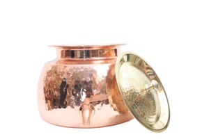 Distributeur d'eau en cuivre artisanal de luxe - 5L/8L/11L Vaisselle traditionnelle indienne avec couvercle et support en laiton pour cuisine et événements - Product Image 3