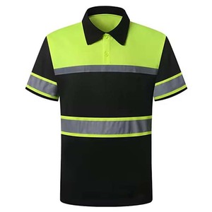 Camiseta polo reflectante de alta visibilidad, manga corta, color negro y amarillo, ropa de trabajo - Product Image 1