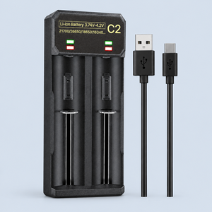 Cargador de baterías de iones de litio NiMH 26650 21700 18650 ZEROBEAM USB Tipo C de 2 ranuras, portátil, 1A x2 con indicador LED - Product Image 1