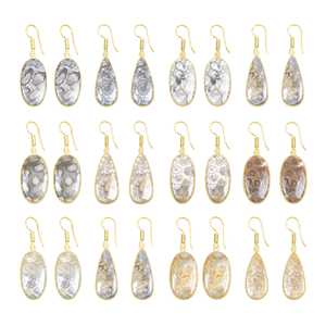 ต่างหูทรงหยดน้ำลายปะการัง ฟอสซิล ประดับอัญมณ์ สำหรับผู้หญิง ของขวัญงานปาร์ตี้ ชุบทอง 18K ต่างหูอเนกประสงค์ ดีไซน์ทันสมัย รูปทรงไม่สมมาตร - Product Image 1