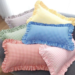 Housse de coussin carrée rayée avec bord festonné rose et orange, taie d'oreiller décorative pour la maison, fermeture à rabat - Product Image 5