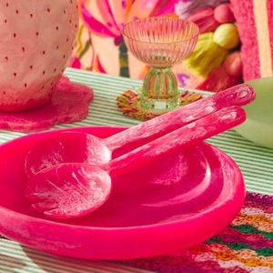 Ensemble de bols à salade en résine avec cuillères, style américain, écologique, passe au lave-vaisselle, finition marbrée rose, pour la décoration de la table à la maison - Product Image 5