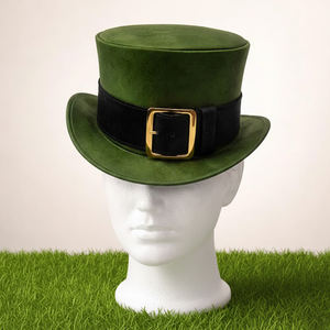 Sombrero de copa unisex de cuero verde hecho a mano de primera calidad, muy vendido, con correa de hebilla, regalo para disfraz de San Patricio - Product Image 1