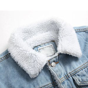 Veste en jean unisexe tendance, coupe ajustée, col montant, patchwork, avec fonction imperméable - Product Image 5