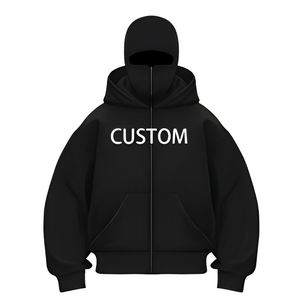 Sweat-shirt à capuche zippé noir pour homme, coupe classique, en coton tricoté, décontracté, pour l'automne, couleur unie, design respirant - Product Image 3