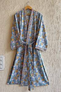 Kimono de algodón para mujer con estampado a mano y abertura alta, fabricante OEM, proveedor mayorista, etiqueta de marca personalizada, pedido al por mayor - Product Image 2