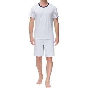 Men's White Cotton <b>Short</b> Sleeve T-Shirt With <b>Shorts</b> Set Crew Neck Elastic Waist Lightweight Summer Casual Wear - Product Image 1