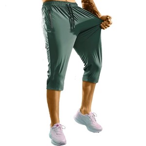 Pantalon de survêtement capri pour homme, violet, taille élastiquée avec cordon de serrage, séchage rapide, tissu satiné, couleur unie, style sportif, taille mi-haute avec poches zippées - Product Image 5