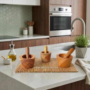 100% Eco-Friendly Teak Wood Mortar Natural Kitchenware 4.2 to 6 Inches Dia Feature Size for Perfect Compatibility - Product Image 6