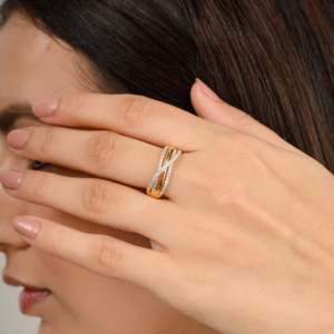 18K White Gold Cushion & Emerald Cut Diamond Crossover Wedding Ring - Product Image 1