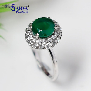 Green Onyx Halo <b>Ring</b> 925 Sterling Silver Emerald Gemstone <b>Cubic</b> <b>Zirconia</b> Accents Elegant Engagement <b>Wedding</b> Fine Jewelry - Product Image 4