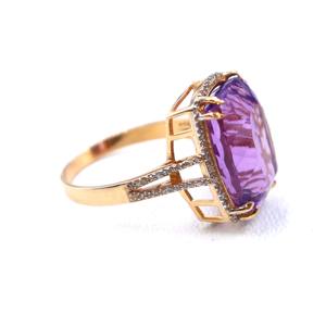 Bague en argent sterling 925 plaqué or rose avec améthyste violette naturelle et diamant, bijou cadeau pour femme - Product Image 6