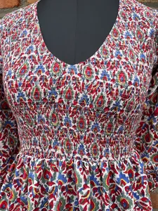 Vestido Midi Bohemio de Algodón Hecho a Mano en India, con Estampado Floral, Cuello en V, Informal, para Fiesta, Talla Grande, Artesanal - Product Image 4