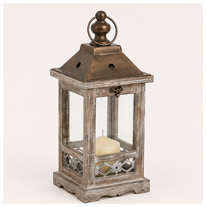 Farol de Madera con Tapa Metálica, Estilo Rústico Vintage, Portavelas para Centros de Mesa de Boda, Hogar y Jardín Navideño - Product Image 1