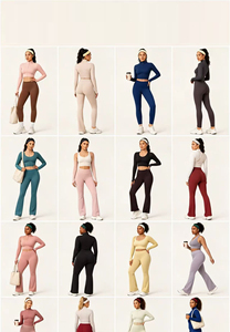 Women 2 Piece Yoga Set Long Sleeve Zip Jacket <b>Flare</b> Pants High Waist Butt Lifting Workout Gym Activewear Tracksuit Custom Logo - Product Image 5