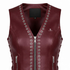 Women <b>Leather</b> <b>Biker</b> Waistcoat Motorcycle Style Slim Fit Sleeveless Vintage <b>Vest</b> V Neck Outerwear Windproof Casual Streetwear - Product Image 2