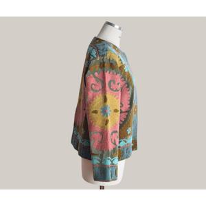 Chaqueta de Terciopelo Bordada Marrón para Mujer, Diseño Floral Colorido, Estilo Bohemio, Cuello Redondo, Manga Larga, Ropa de Abrigo de Invierno - Product Image 3