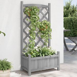 Gray Solid <b>Wood</b> Fir <b>Garden</b> <b>Ornament</b> Elegant Planter with Trellis Design - Product Image 1