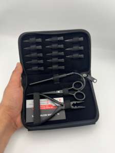 ชุดอุปกรณ์ต่อผมขนาดเล็กขายดี สีดำด้าน คีมสองรู กรรไกร ด้ามจับแบบวงกลม และคลิปแบ่งผม 13 ชิ้น - Product Image 5