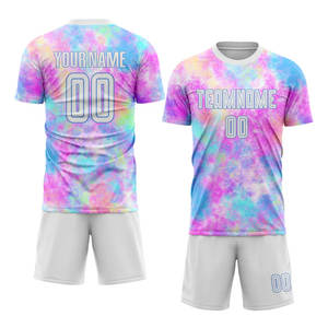 Uniforme de Fútbol Personalizado con Sublimación Tie Dye Blanco y Azul Claro, Transpirable y Absorbente de Humedad - Product Image 2