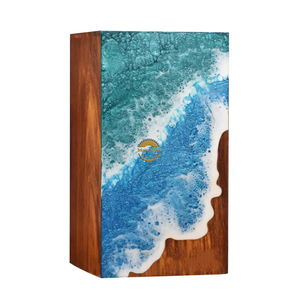 Ocean Inspired Resin & Natural Wood Cremation Urn Handmade Blue Wave Funeral Ashes <b>Box</b> by AYAANS - Product Image 4