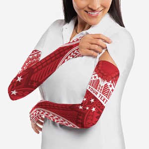 Manga Protectora Solar Unisex Samoa de Manga Larga de Seda Fría con Patrón Tribal Rojo y Blanco UPF50+ con Estampado por Sublimación - Product Image 2