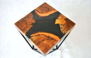 Table basse, table d'appoint, table de canapé en résine époxy et blocs de bois massif, design antique, mobilier de luxe avec décoration métallique pour la maison - Product Image 5