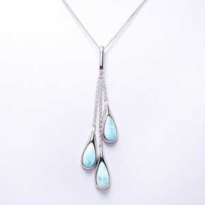 Triple Teardrop <b>Necklace</b> 925 Sterling Silver Minimalist Elegant Waterfall Dangle Pendant <b>Long</b> Blue Gemstone Jewelry Women Seaila - Product Image 2