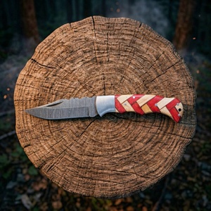 Couteau pliant artisanal de haute qualité en acier Damas, manche en bois, étui en cuir, couteau utilitaire de survie Viking - Product Image 6