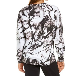 Sweat-shirt en tricot à col rond et manches longues pour femme, imprimé tie-dye noir et blanc, vêtement d'automne, 100% coton, respirant, coupe classique - Product Image 5